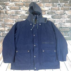 Vintage Lakeland Size 46 Men’s Navy Blue Wool Hooded Jacket Full Zip Lined
